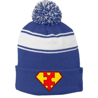 Autism Is My Superpower! Superhero Stripe Pom Pom Beanie