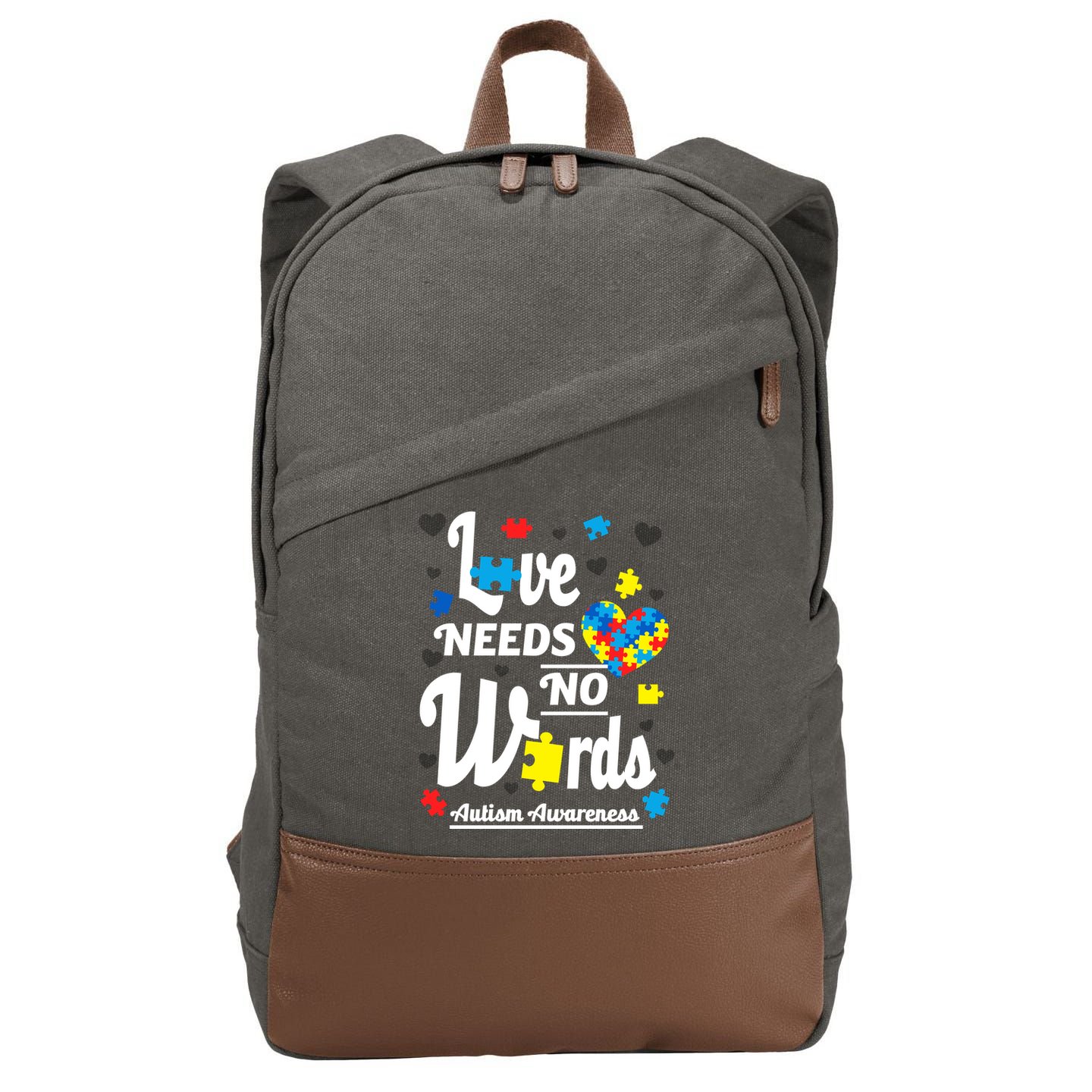 Autism Love Needs No Words Cotton Canvas Backpack