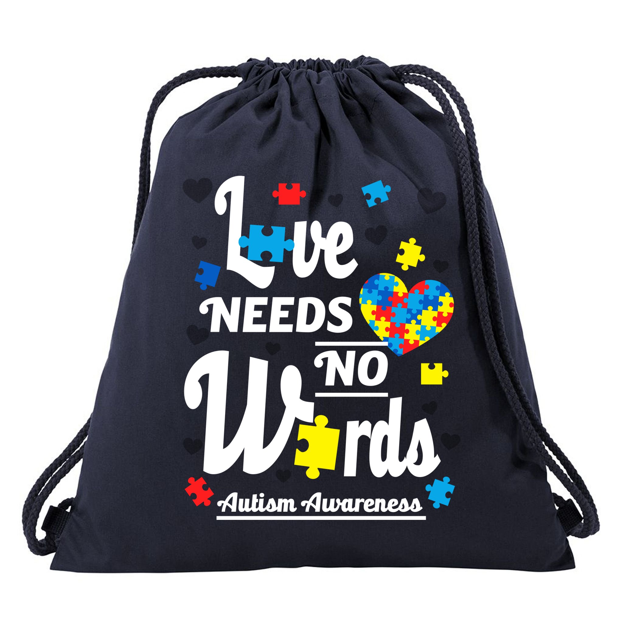 Autism Love Needs No Words Drawstring Bag