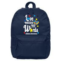 Autism Love Needs No Words 16 in Basic Backpack