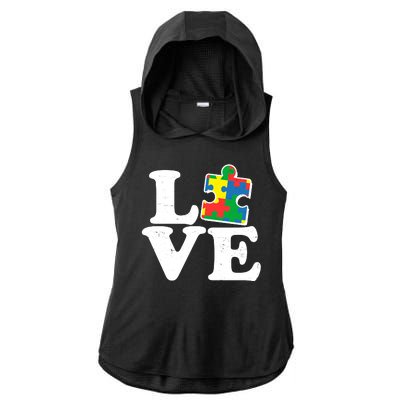 Autism Love Puzzle Piece Ladies PosiCharge Tri-Blend Wicking Draft Hoodie Tank