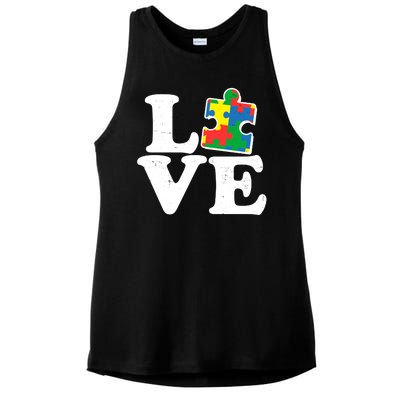 Autism Love Puzzle Piece Ladies PosiCharge Tri-Blend Wicking Tank