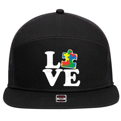 Autism Love Puzzle Piece 7 Panel Mesh Trucker Snapback Hat