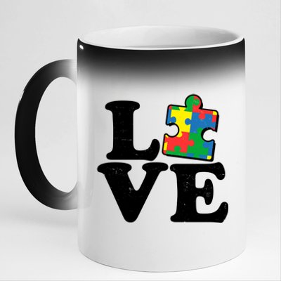 Autism Love Puzzle Piece 11oz Black Color Changing Mug