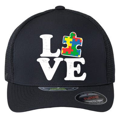 Autism Love Puzzle Piece Flexfit Unipanel Trucker Cap