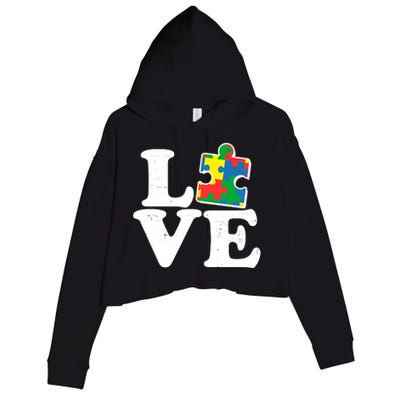 Autism Love Puzzle Piece Crop Fleece Hoodie