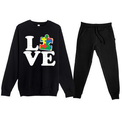 Autism Love Puzzle Piece Premium Crewneck Sweatsuit Set