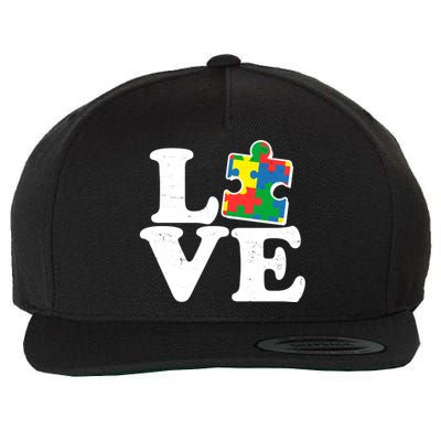 Autism Love Puzzle Piece Wool Snapback Cap