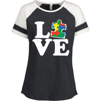 Autism Love Puzzle Piece Enza Ladies Jersey Colorblock Tee