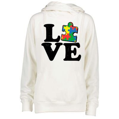 Autism Love Puzzle Piece Womens Funnel Neck Pullover Hood