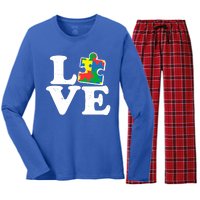 Autism Love Puzzle Piece Women's Long Sleeve Flannel Pajama Set 