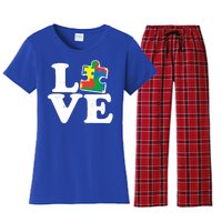 Autism Love Puzzle Piece Women's Flannel Pajama Set