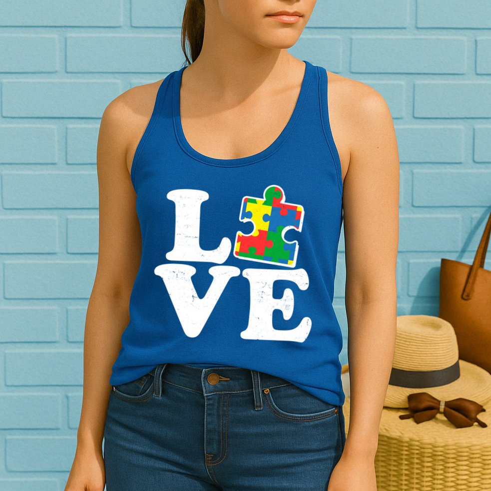 Autism Love Puzzle Piece Womens Tank Top