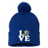 Autism Love Puzzle Piece Pom Pom 12in Knit Beanie