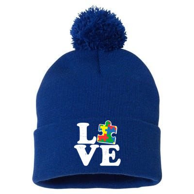 Autism Love Puzzle Piece Pom Pom 12in Knit Beanie