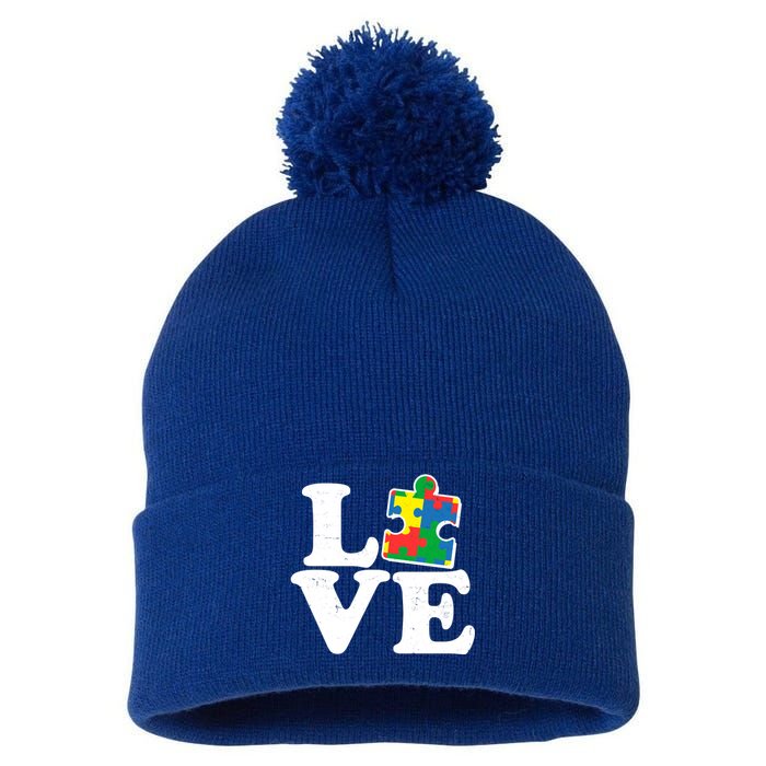 Autism Love Puzzle Piece Pom Pom 12in Knit Beanie