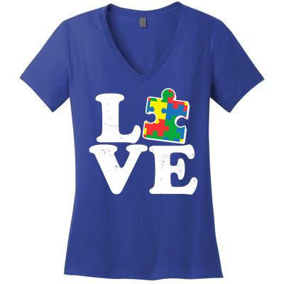 Autism Love Puzzle Piece Women's V-Neck T-Shirt