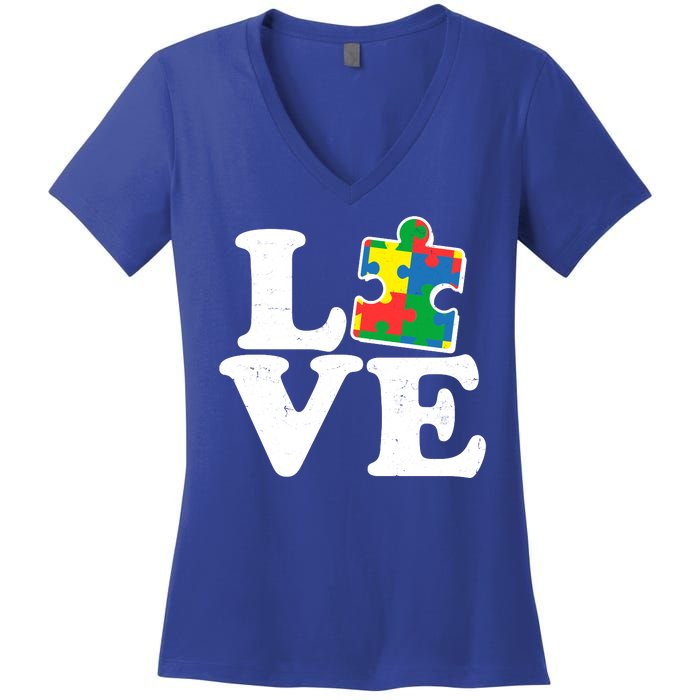 Autism Love Puzzle Piece Women's V-Neck T-Shirt