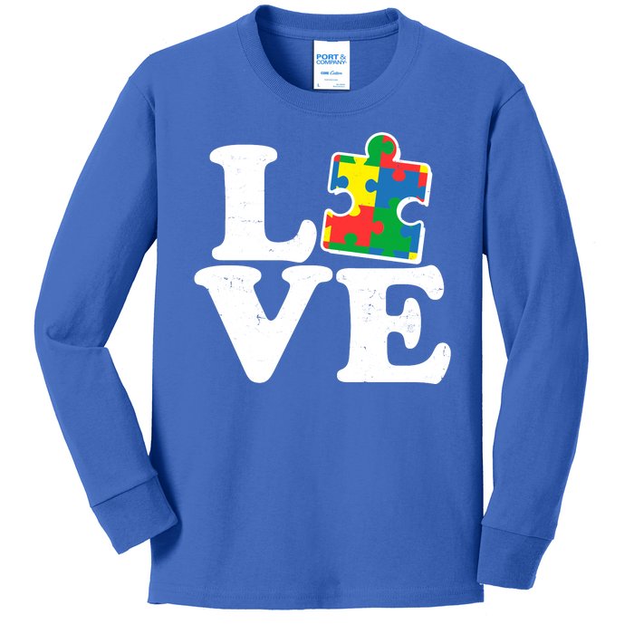 Autism Love Puzzle Piece Kids Long Sleeve Shirt