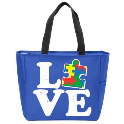 Autism Love Puzzle Piece Zip Tote Bag