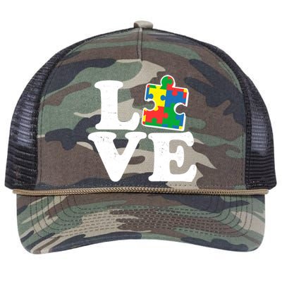 Autism Love Puzzle Piece Retro Rope Trucker Hat Cap