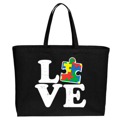 Autism Love Puzzle Piece Cotton Canvas Jumbo Tote