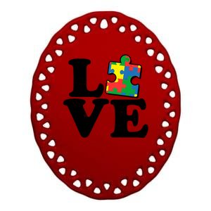 Autism Love Puzzle Piece Ceramic Oval Ornament