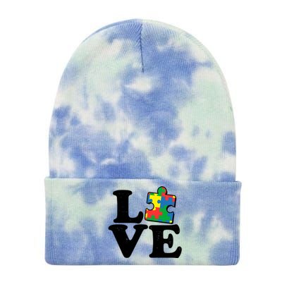 Autism Love Puzzle Piece Tie Dye 12in Knit Beanie