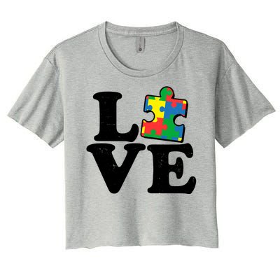 Autism Love Puzzle Piece Women's Crop Top Tee