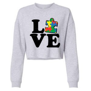 Autism Love Puzzle Piece Cropped Pullover Crew