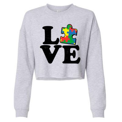 Autism Love Puzzle Piece Cropped Pullover Crew