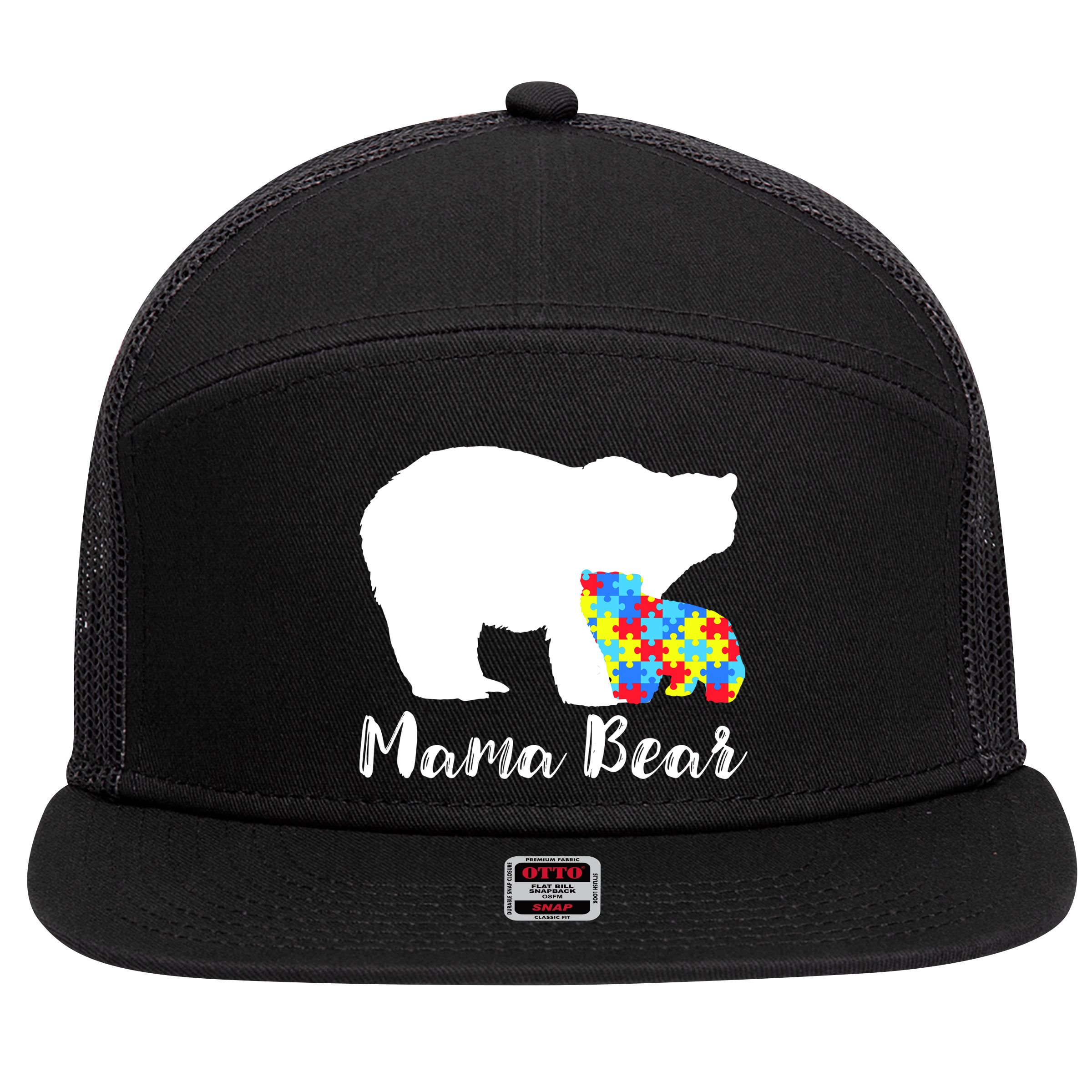 Autism Mama Bear 7 Panel Mesh Trucker Snapback Hat