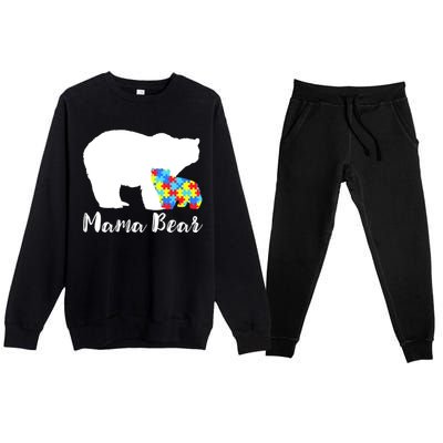 Autism Mama Bear Premium Crewneck Sweatsuit Set