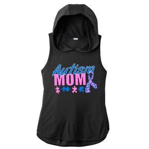 Autism Mom Awareness Ribbon Ladies PosiCharge Tri-Blend Wicking Draft Hoodie Tank