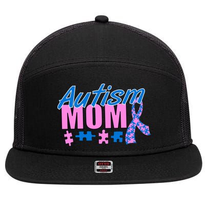 Autism Mom Awareness Ribbon 7 Panel Mesh Trucker Snapback Hat