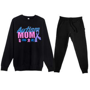 Autism Mom Awareness Ribbon Premium Crewneck Sweatsuit Set