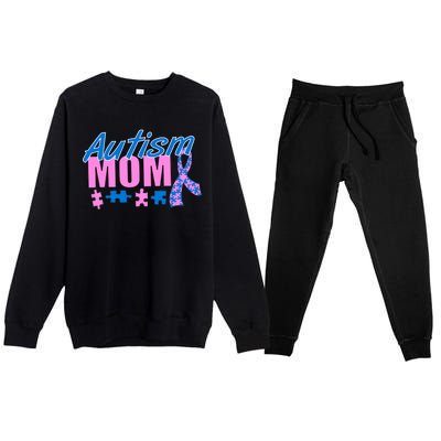 Autism Mom Awareness Ribbon Premium Crewneck Sweatsuit Set