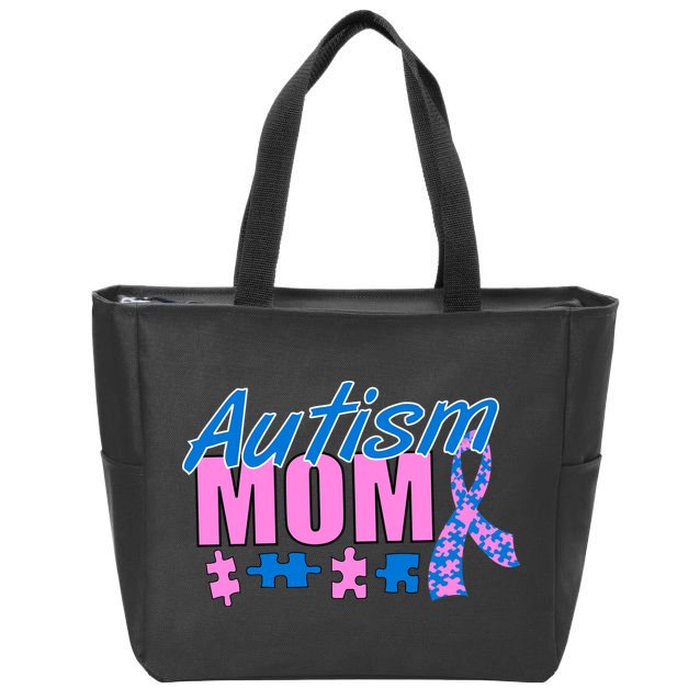 Autism Mom Awareness Ribbon Zip Tote Bag