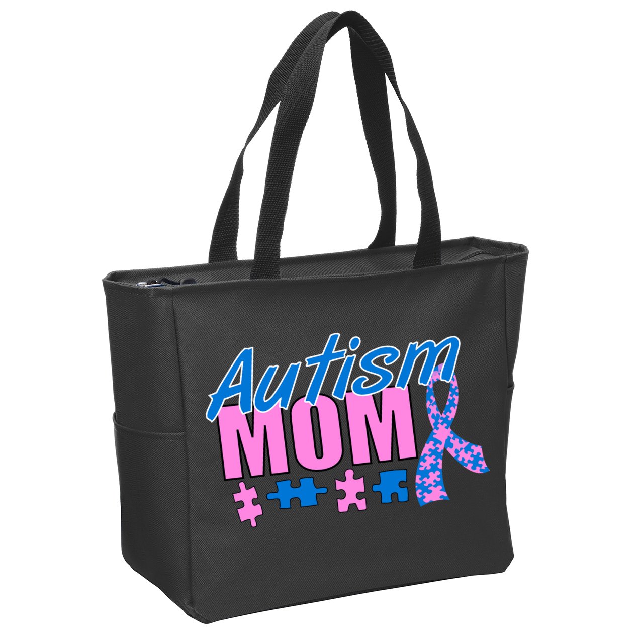 Autism Mom Awareness Ribbon Zip Tote Bag