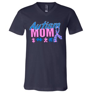 Autism Mom Awareness Ribbon V-Neck T-Shirt