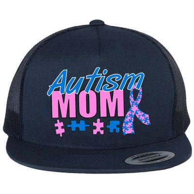 Autism Mom Awareness Ribbon Flat Bill Trucker Hat