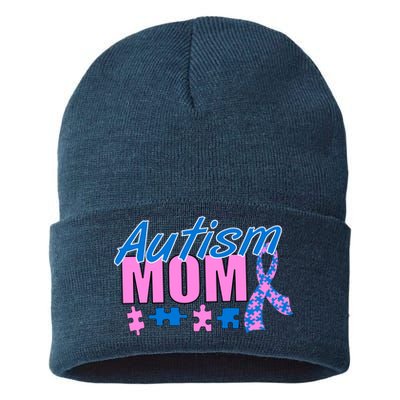 Autism Mom Awareness Ribbon Sustainable Knit Beanie