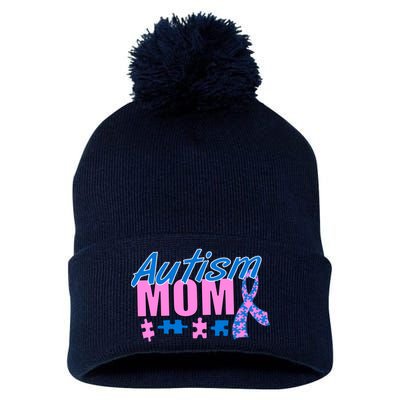 Autism Mom Awareness Ribbon Pom Pom 12in Knit Beanie