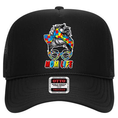 Autism Mom Life High Crown Mesh Back Trucker Hat