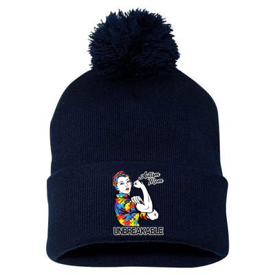 Autism Mom Unbreakable Pom Pom 12in Knit Beanie