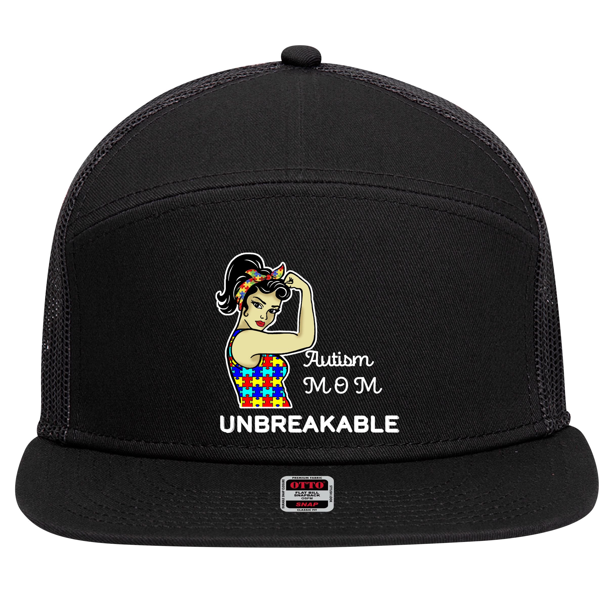 Autism Mom Unbreakable Puzzle Pieces 7 Panel Mesh Trucker Snapback Hat