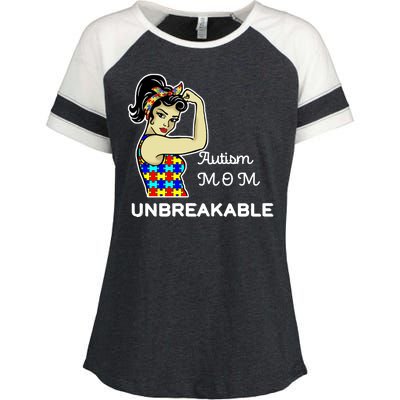 Autism Mom Unbreakable Puzzle Pieces Enza Ladies Jersey Colorblock Tee