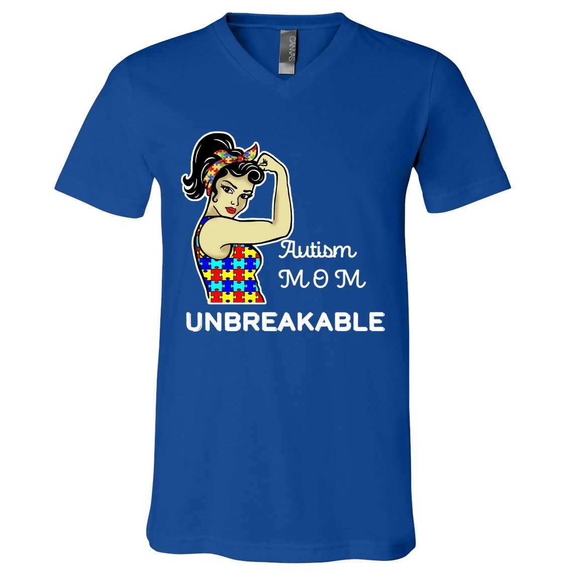 Autism Mom Unbreakable Puzzle Pieces V-Neck T-Shirt