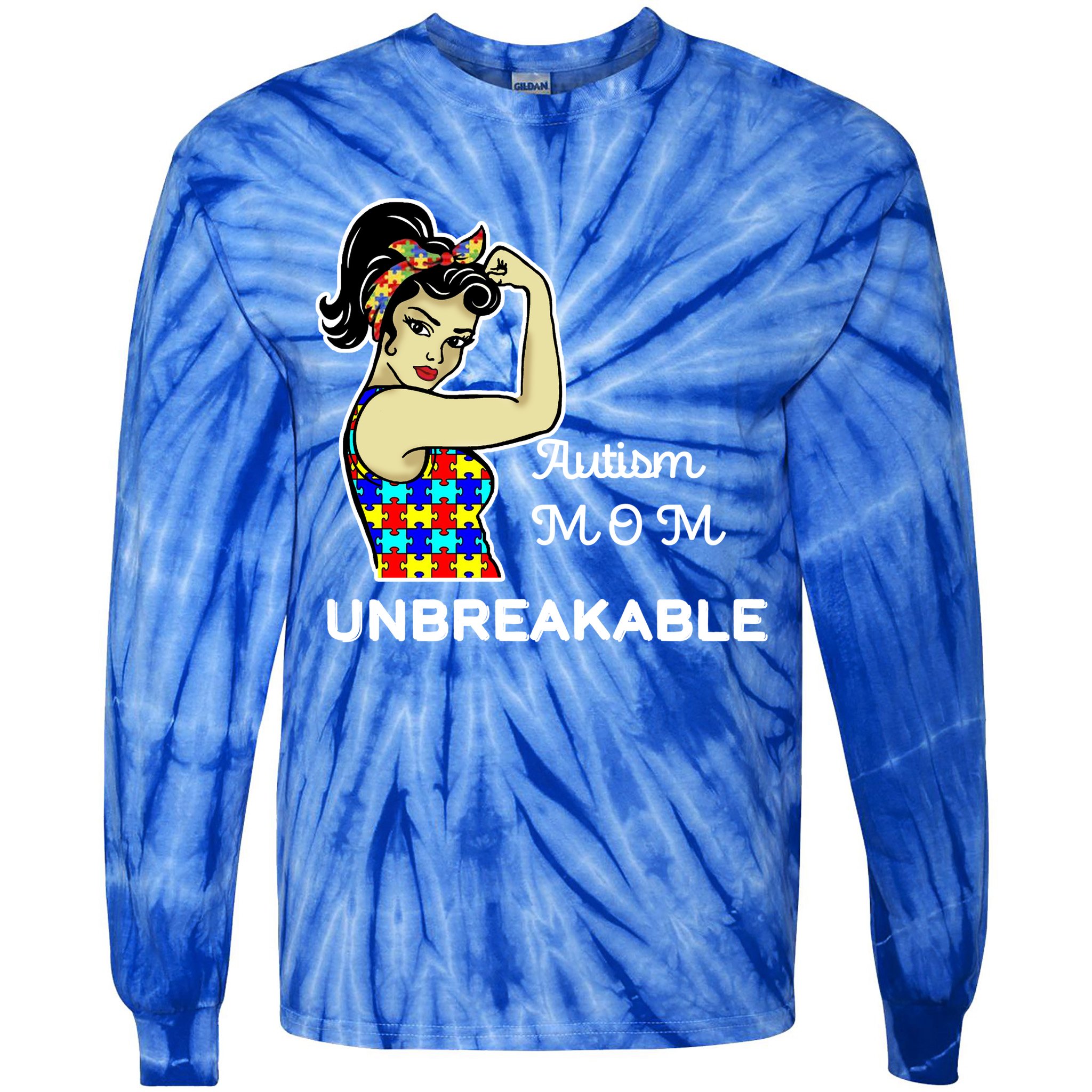 Autism Mom Unbreakable Puzzle Pieces Tie-Dye Long Sleeve Shirt