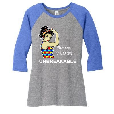 Autism Mom Unbreakable Puzzle Pieces Women's Tri-Blend 3/4-Sleeve Raglan Shirt